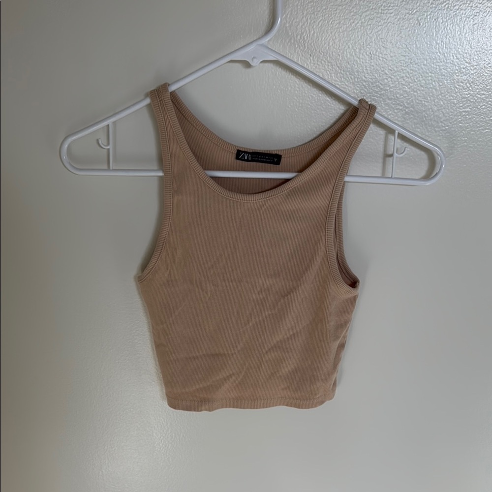 Zara Tan Ribbed Tank Top